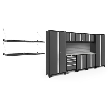 

NewAge Products Bold Series Gray 11 Piece Cabinet Set Heavy Duty 24-Gauge Steel Garage Storage System Slatwall / Wall Mounted Shelf Included