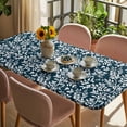 thumbnail image 3 of Navy Blue Spring Floral Table Cloths for 6 Foot Rectangle Tables, Farmhouse Flowers Elegant Pastoral Patio Waterproof Elastic Fitted Tablecloths, Washable Rectangular Table Cover for Camping, 3 of 8