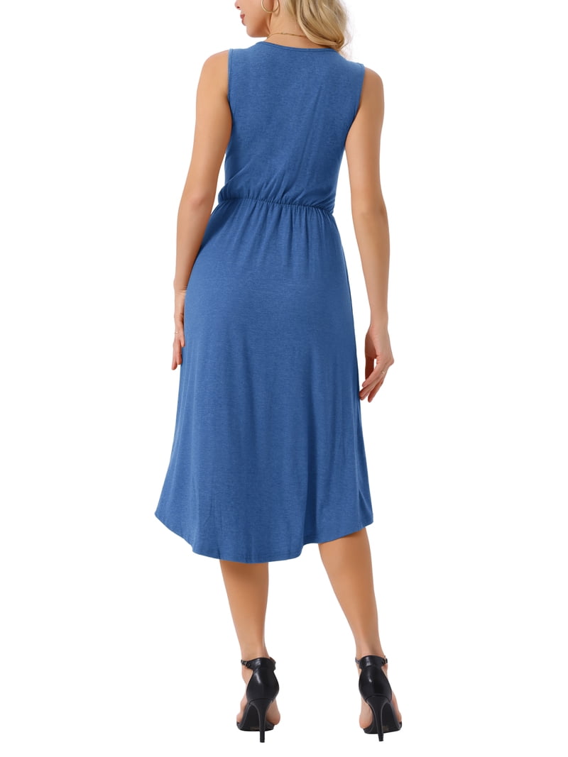 deep blue summer dress Easter Dresses Casual Solid Backless V Neck Long Dresses(Light Blue/M)