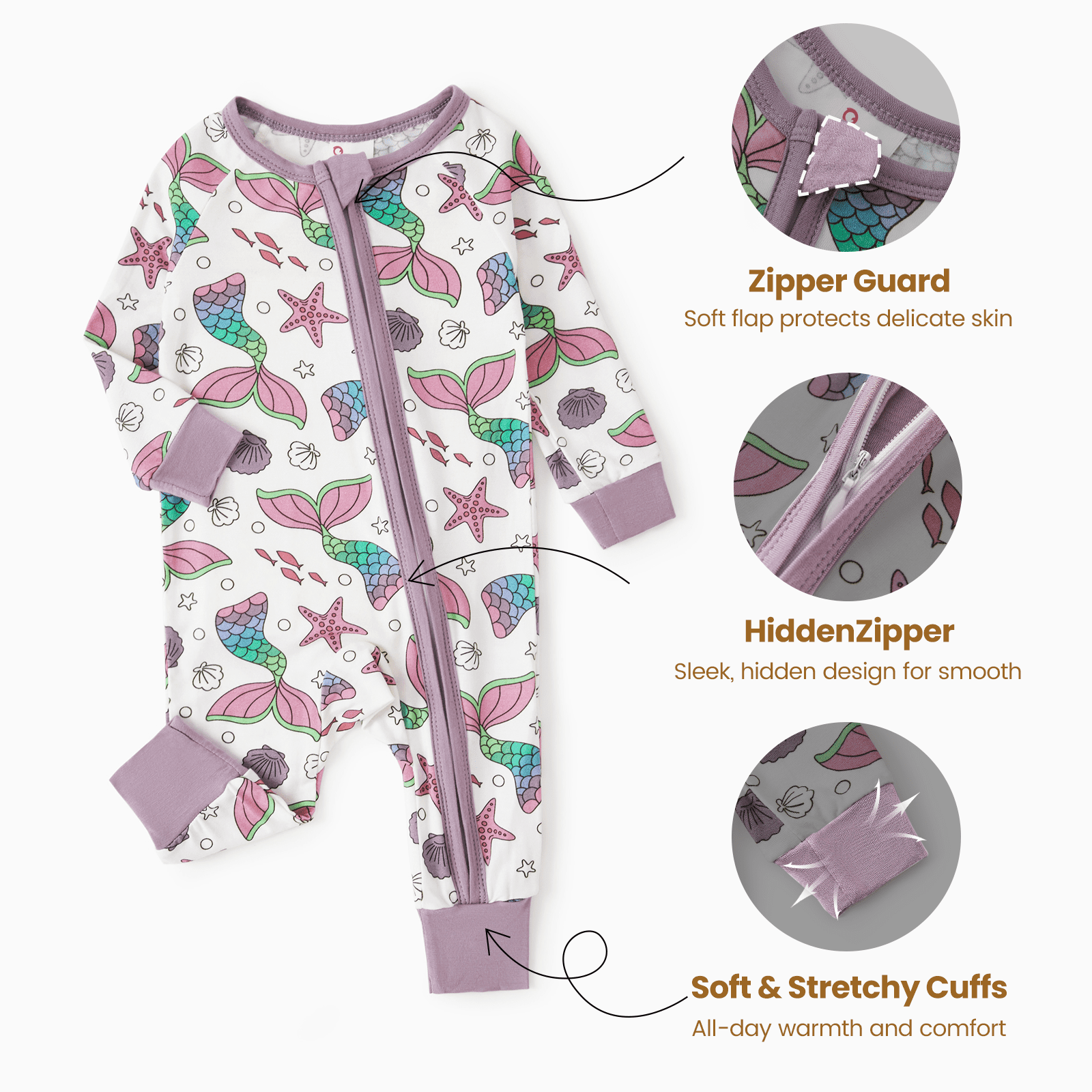 PatPat Baby Girl Clothes Bamboo Viscose Zip Pajamas Snug Fit Newborn Infant Girls Boys Baby Gifts,12-18 Months