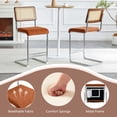 thumbnail image 5 of Hi loPres Set of 4 Mid-Century Modern Bar Stools, 25" Counter Height Kitchen Island Stools with Hand-Woven Rattan Back & Brown Velvet Seat, Chrome, 5 of 7