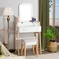thumbnail image 3 of Costway Makeup Vanity Table w/ 3 Drawers & Mirror Dressing table and Cushioned Stool Set, 3 of 10