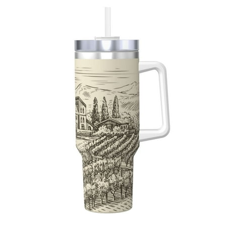 

Salouo Vineyard Landscape for 40oz Water Bottle with Handle & Flip Straw - Stainless Steel Vacuum Insulated Tumbler-Reusable Travel Coffee Mug- Gifts for Women & Men