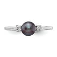 thumbnail image 4 of 14K White Gold Ring Band Pearl Diamond Round Freshwater Black, Size 8, 4 of 5