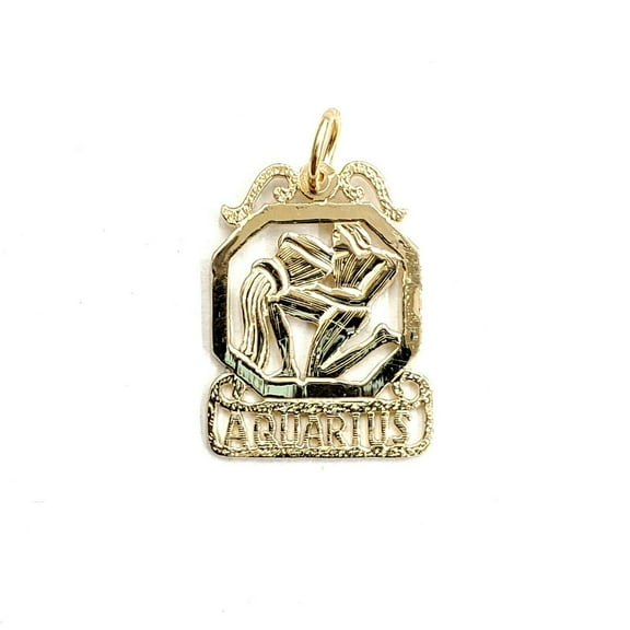 14k yellow Gold Aquarius zodiac sign astrology Pendant charm fine jewelry 1.4g