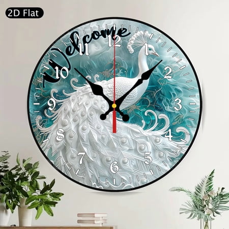 Rustic Farmhouse Welcome Yellow Rose Round Wall Clock Silent Decorative Shabby Chic Home Decor
