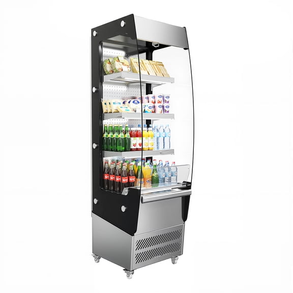Upstreman Commercial Display Refrigerator, 7.8 Cu.Ft/ 220L Cake Display Case Fridge Open Merchandiser Beverage Cooler with LED Lighting and Wheels, OA78
