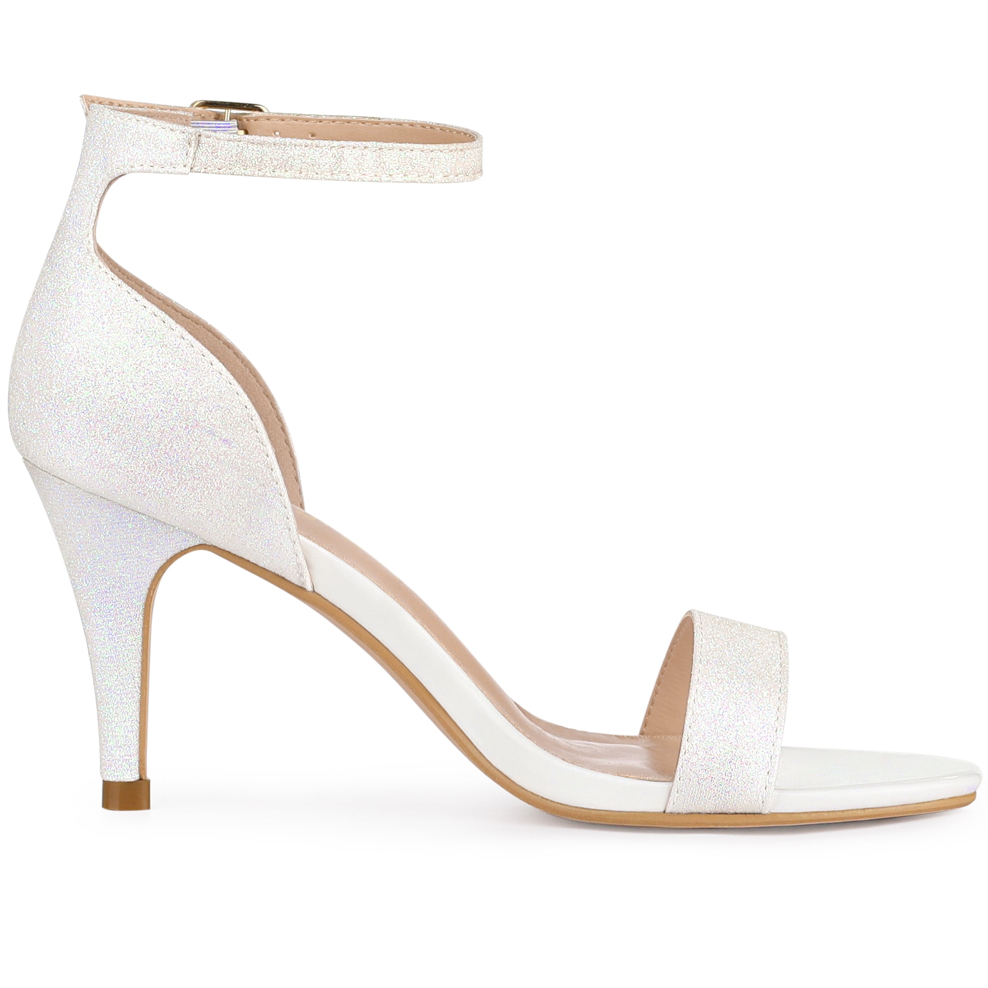 DARING DIVA Women's Glitter Ankle Strap Stiletto Heel Sandals White 9