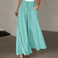thumbnail image 2 of Miluxas Womens Wide Leg Palazzo Pants Summer Elastic High Waist Flowy Culottes Casual Loose Fit Boho Beach Vacation Trousers with Pocket Green, 2 of 7