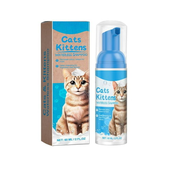 Meitianfacai Waterless Cats Shampoo Licking Safe Dry Shampoo Foam Bath Grooming For Sensitive Skin Dander Reducing Paraben PH Balanced 60ml, Blue