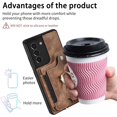 thumbnail image 6 of Phone Case for Samsung Galaxy S21 FE 5G Wallet Cover with Screen Protector and Wrist Strap Lanyard RFID Card Holder Ring Stand Cell Accessories S 21 EF S21FE5G UW S21FE 21S G5 6.4 inch Women Men Brown, 6 of 13