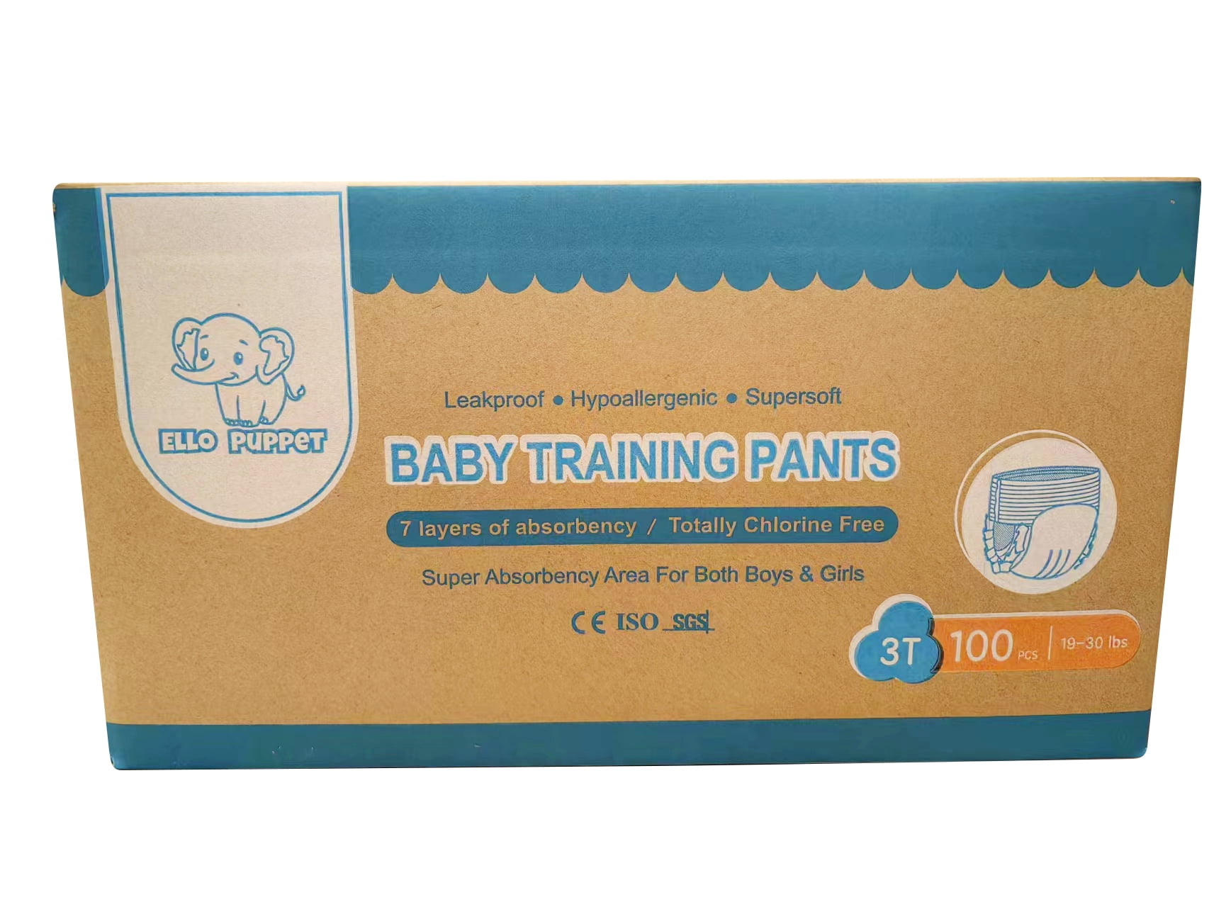 Ello Puppet | Eco-Friendly | Toddler | Potty Training Pants | Unisex | Disposable | 3T | 100 Count