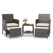 UDPATIO Balcony Furniture 5 Piece Patio Furniture Set, Outdoor Grey Wicker Chairs with Ottoman, Beige