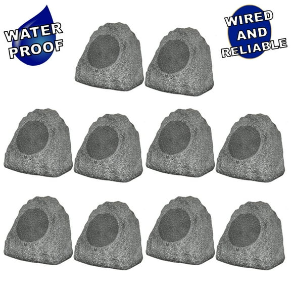 Theater Solutions 10R8G Outdoor Granite 8" Rock 10 Speaker Set for Deck Pool Spa Yard Garden