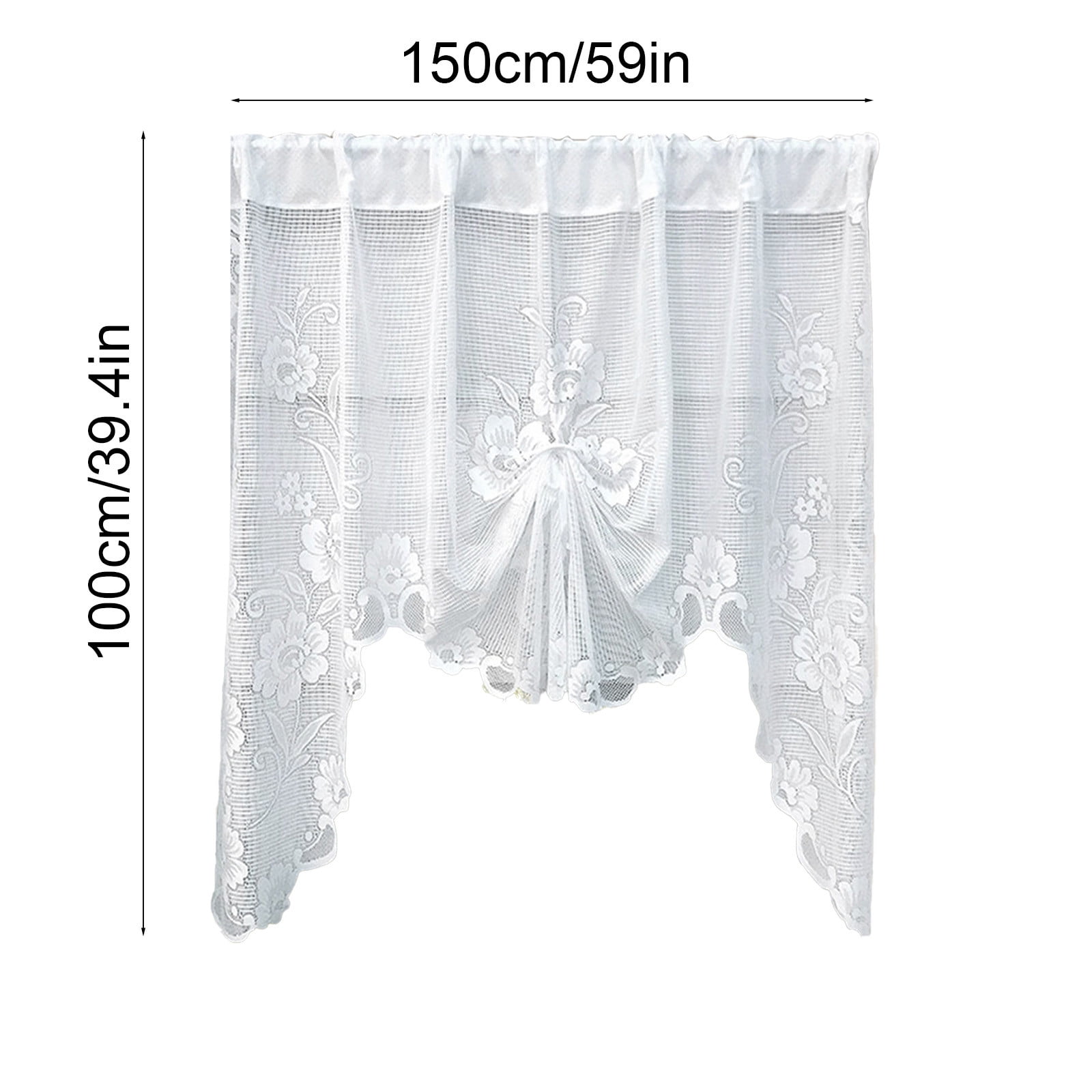 Specollect Clearance 1Pcs Valances for Windows Swag Curtains White Lace Curtain Short Floral Linen Semi Sheer Valance for Kitchen Half Window Bathroom Living Room Decoration Rod Pocket