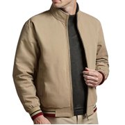 Reversible Hooded Jacket for Men Long Sleeve Stand Collar Zip Up Cardigan Coat with Pockets Khaki M