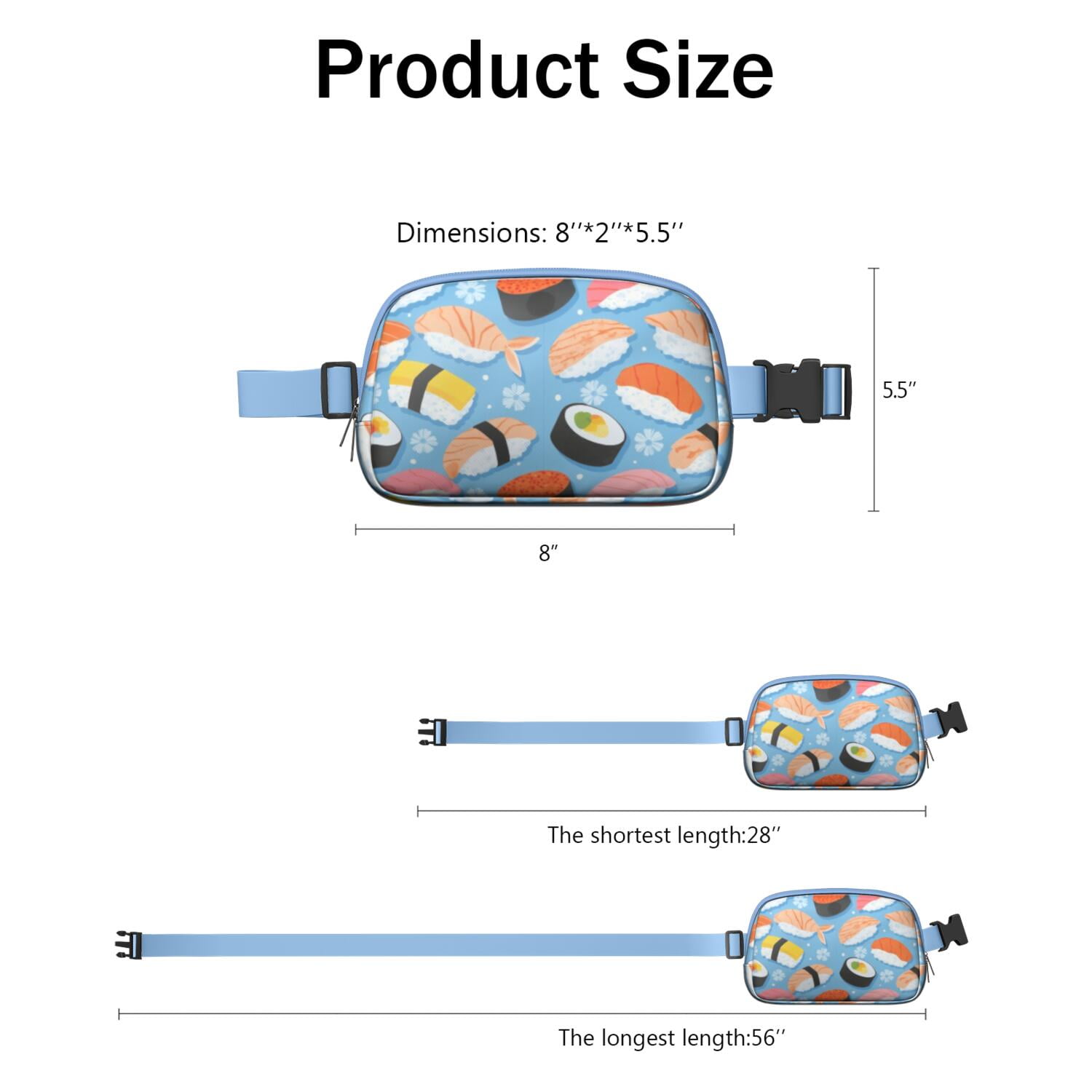 Waist Packs Bag Sushi Waist Bag Running Belt Bag for Jogging for Women Casual Waist Packs with Adjustable Strap Waterproof Belt Bag for Workout Running Travelling