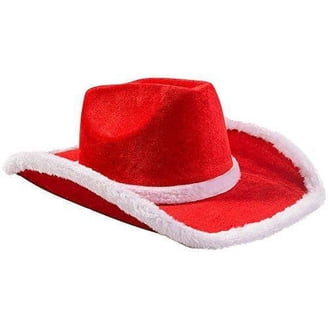 3156 Light Up Santa Cowboy Hat For Adults- Red Christmas With White Light Up LED Red and White Santa Claus Christmas Cowboy Hat  main image 2