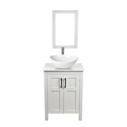 PULUOMIS 24 Inches White Bathroom Vanity with Oval Ceramic Porcelain Sink Top MDF Wood Single Vessel Sink Bowl Faucet Set