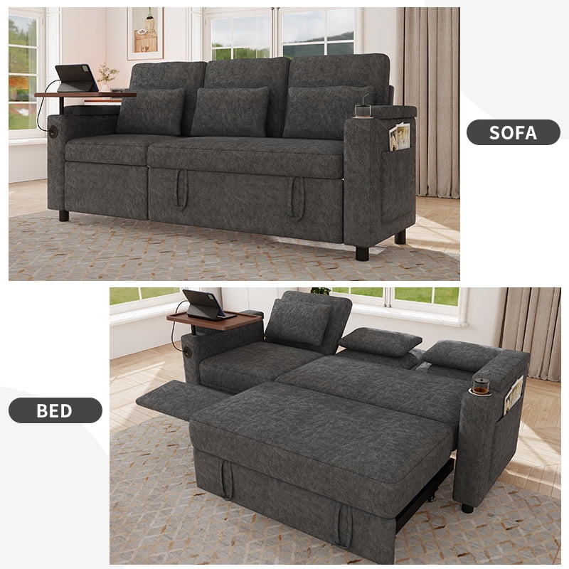 avobird 83" L Shaped Convertible Sofa Bed with Pull Out Couches, Adjustable Backrest and Seating, 3 in 1 Sleeper Sectional Sofa, Modern Chenille Sofa for Living Room, Dark Gray