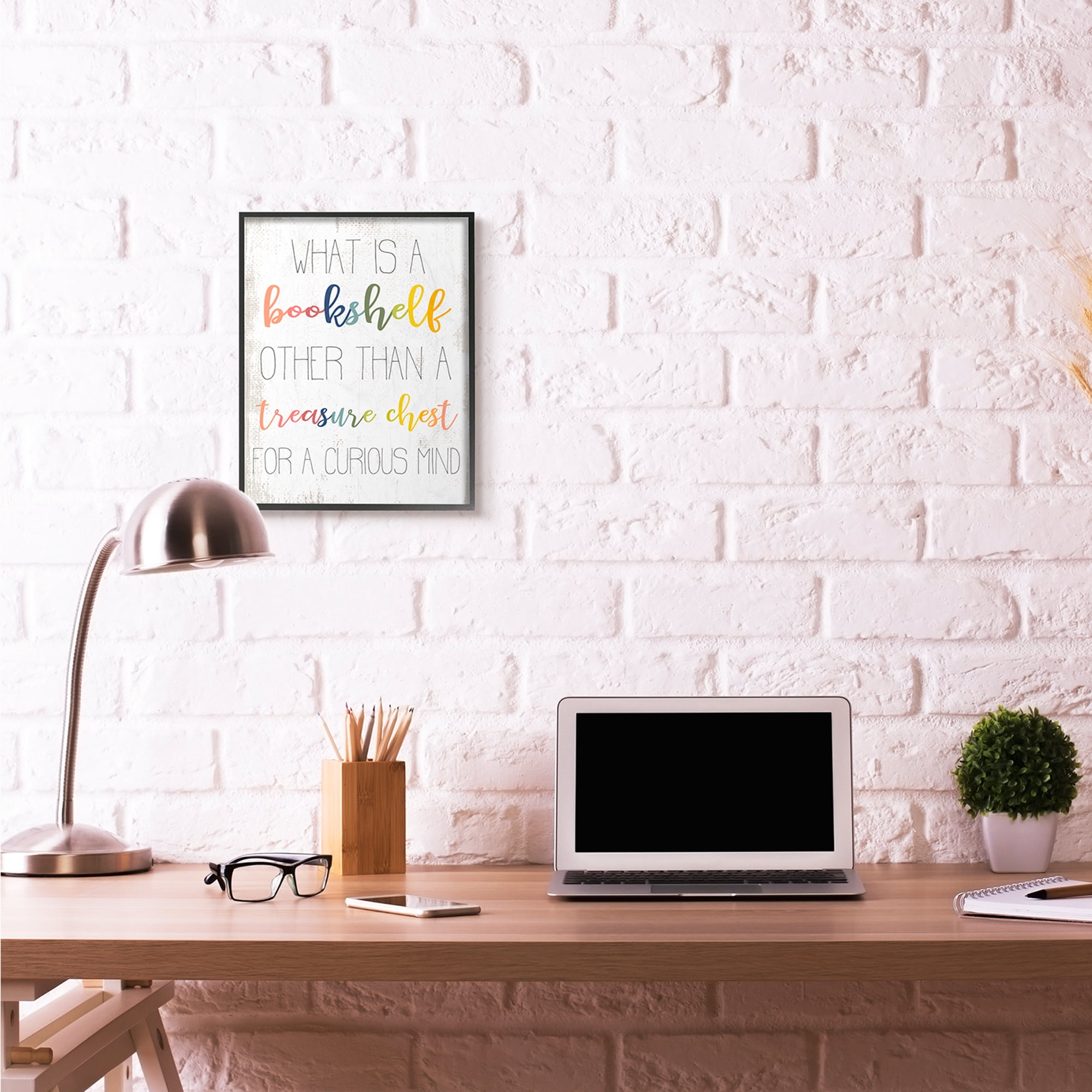 Stupell Industries Bookshelf Treasure Chest Rainbow Word Design Framed Wall Art by Daphne Polselli