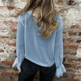 thumbnail image 5 of Lenpel Women's Chiffon Tops Bell Long Sleeve Tie Front Collared Ruffle Trim Layered Button down Shirts Dressy Casual Blouses(Blue,X-Large), 5 of 5