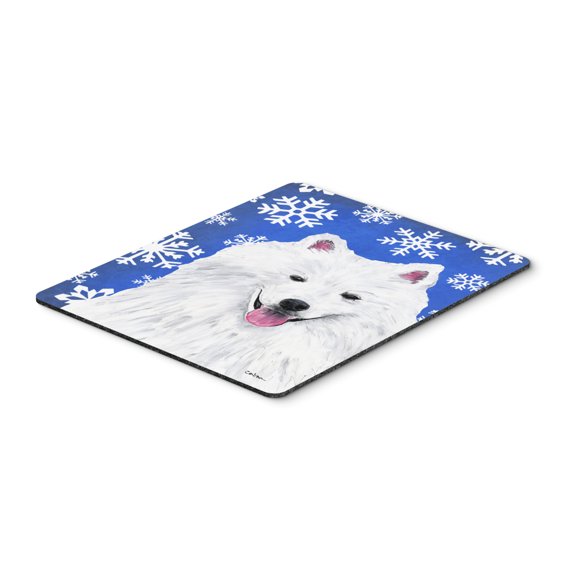 "American Eskimo Winter Snowflakes Holiday Mouse Pad Hot Pad or Trivet"