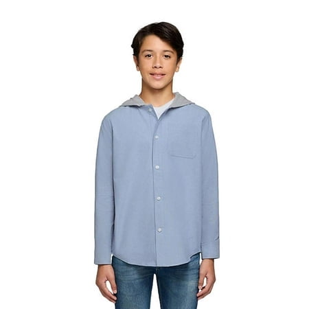 Lucky Brand Boys Hooded Woven Shirt in Blue Size XL 14/16