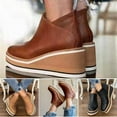 thumbnail image 1 of CAROOTU Bottines pour Femmes Couleur Unie Bout Rond Chaussures Compensées Chaussures Décontractées à la Mode, 1 of 5