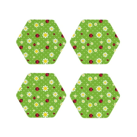 

Matuu Daisies And Ladybugs for Cup Coasters Set of 4 Leather Coasters Desk Coasters for Office Measures 4” x 4”-Hexagon