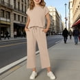 thumbnail image 2 of Maean Girl's 2 Piece Set Cap Short Sleeve Tops and Wide Leg Pants Sweatpant with Pockets Summer Outfits, 2 of 7