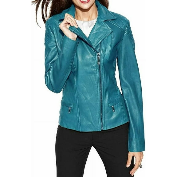 HOT! Women's Genuine Blue Lambskin Leather Jacket Slim Fit Biker jacket Coat W410