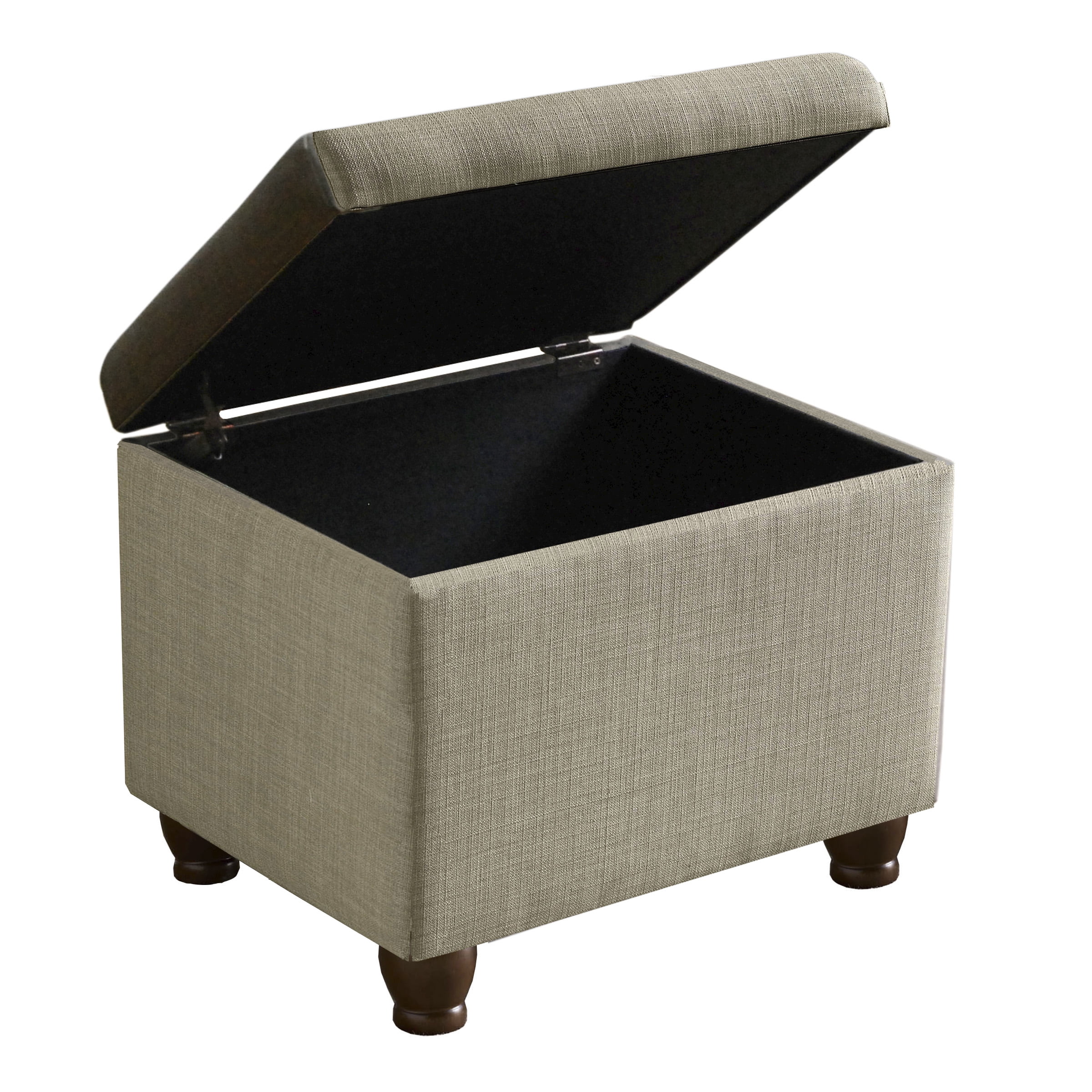 Square Fabric Upholstered Wooden Ottoman with Hidden Storage and Bun Feet, Gray and Brown- Saltoro Sherpi