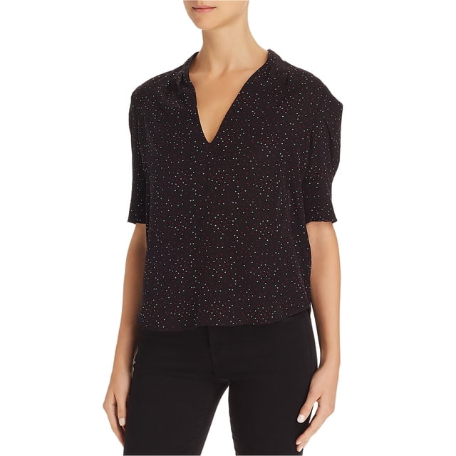 Joie Womens Heart-Print Pullover Blouse, Black, XX-Small