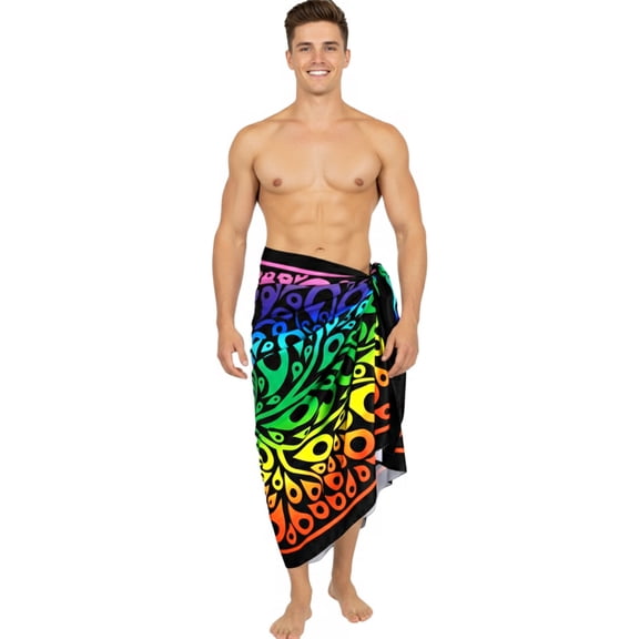 HAPPY BAY Men's Pareo Swim Trunk Surfing Sarong LGBTQ Pride Rainbow Stripe Long Beach Wrap One Size Neon, Abstract Summer Vacation Aloha