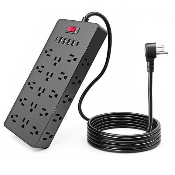 ZHANGONG 25-Outlet Power Strip with 6 USB Ports (2 USB-C) & Flat Plug, 2000J Surge Protector, 15A 1875W, 6.5ft Cord for Home Office Desk Electronics