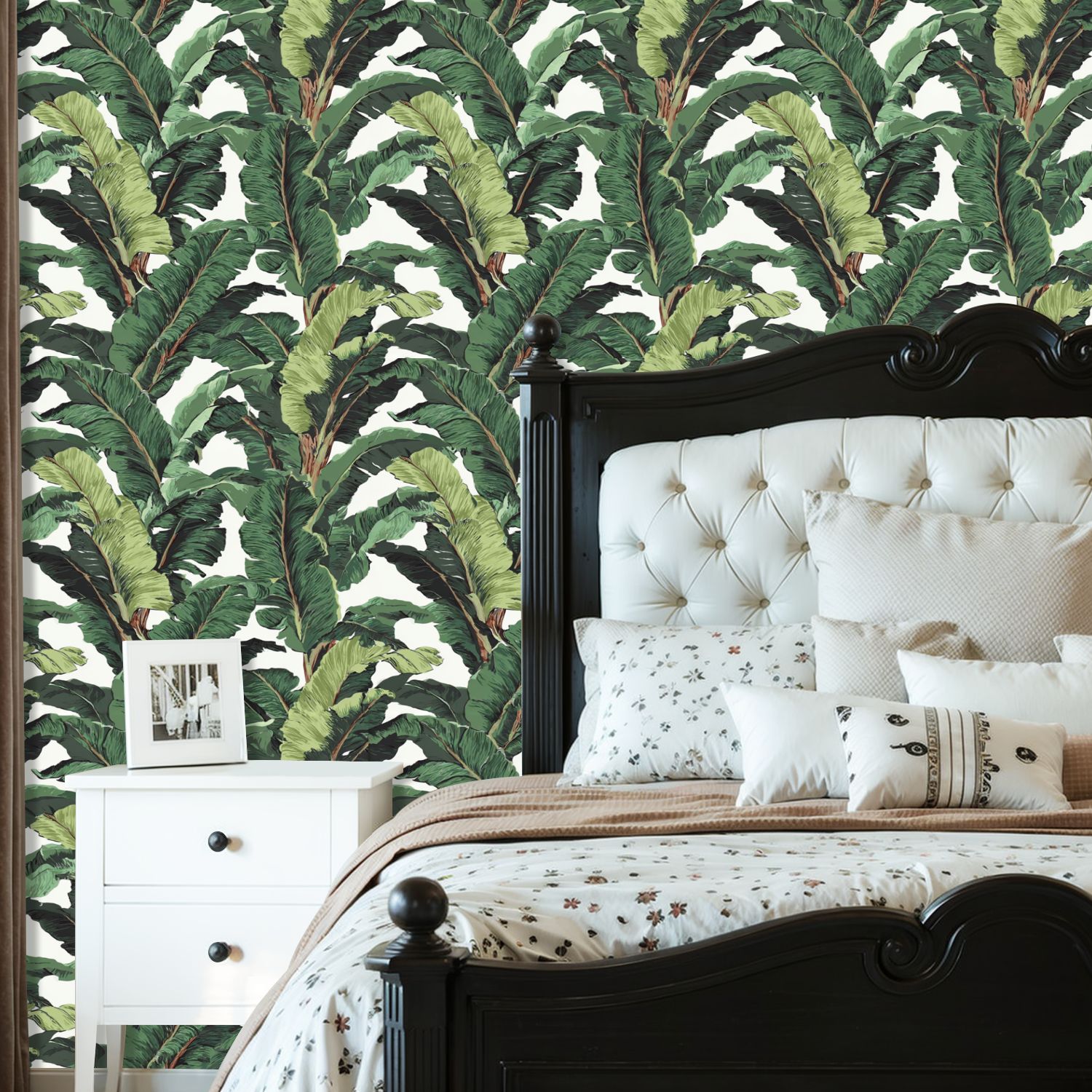 Vintage Peel and Stick Wallpaper Tropical Banana Leaves Bold Green Shades Wall Mural 23.6in x 9.8ft Self Adhesive Removable Wall Paper Renter Friendly Wallpaper for Nursery Bedroom Cabinets
