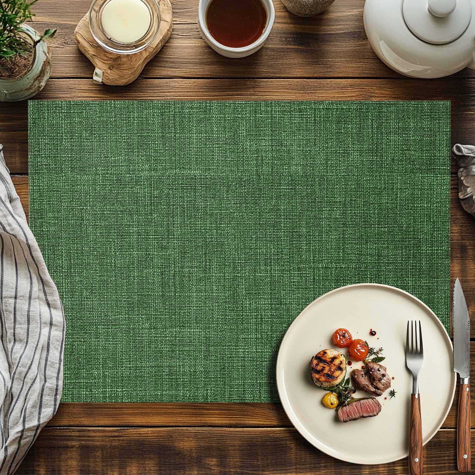 Placemats Set of 4, Green Linen Texture Placemats Set of 4, Vintage Solid Color Tablemats Washable Placemat Table Decoration for Kitchen Table Dinner Party Home Decor Indoor Outdoor 13x19 Inch