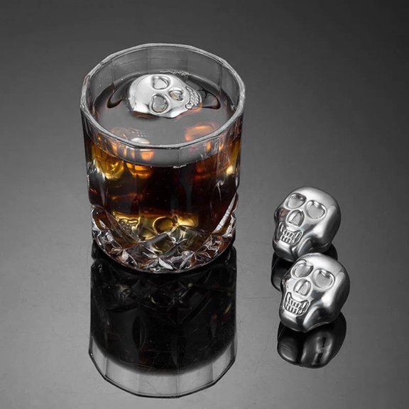 Stainless Steel Chilling Stones Reusable Skull Ice-Cubes