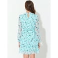 thumbnail image 4 of Vestido de gasa de manga larga con dobladillo con volantes y cuello alzado floral para mujer Azul claro S, 4 of 5