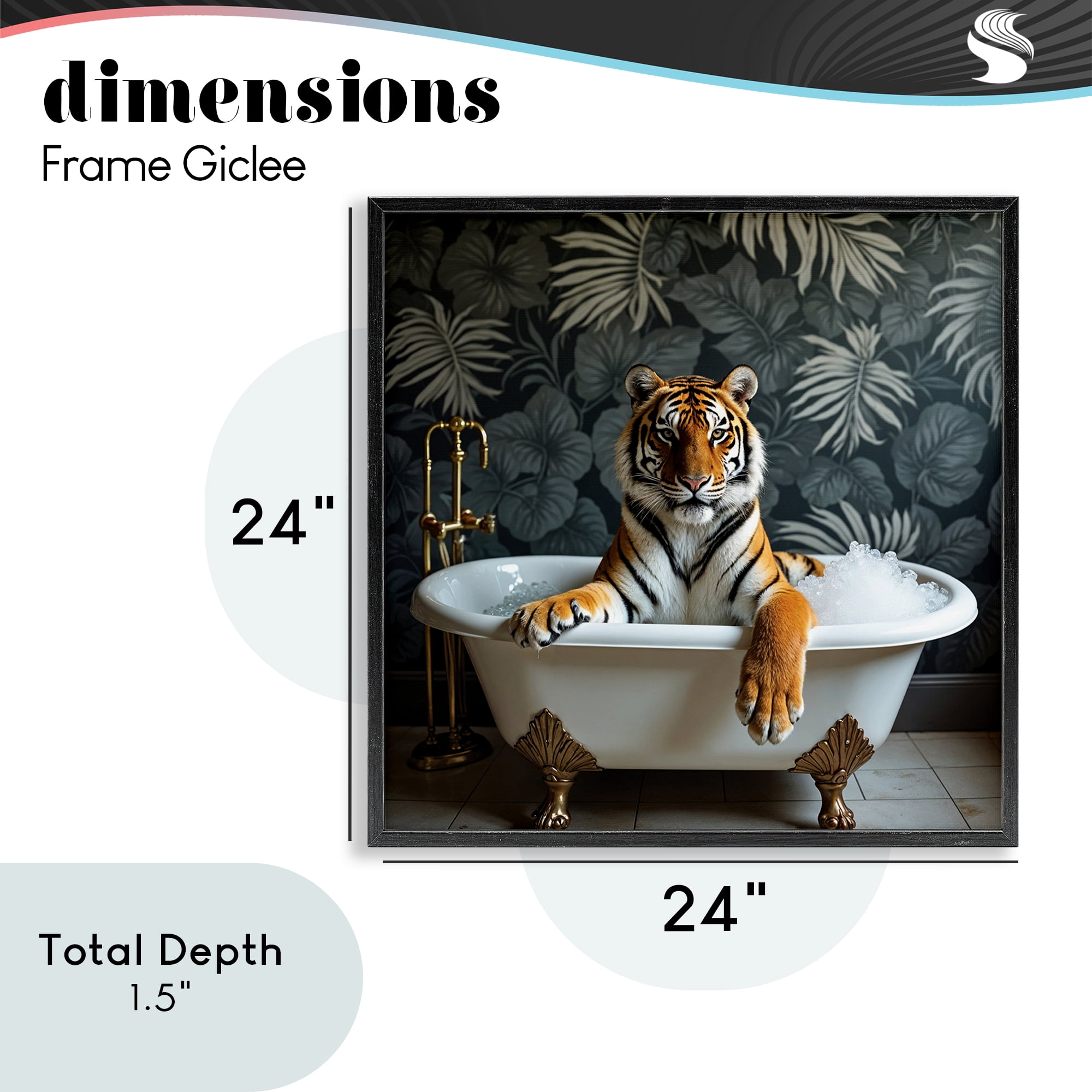 Tiger in Exotic Bubble Bath Black Framed Giclee Art, design by Lettered and Lined