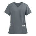 thumbnail image 2 of Womens Scrubs, Scrubs V Neck Short Sleeve Plus Size Overalls With Double Layer Pockets Work Tops Satin Lined Scrub Caps Women Pants July 4Th Shirts Of Tops Shirt Tank (M, Gray) ZMTing, 2 of 4