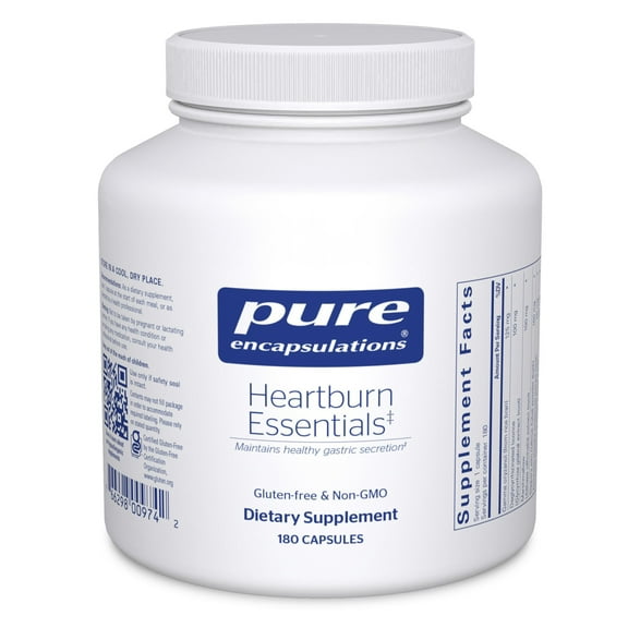 Pure Encapsulations Heartburn Essentials - Dietary Supplement Helps Decrease Occurrences of Occasional Heartburn & Indigestion - With Slippery Elm Bark - 180 Capsules