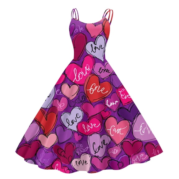 Fashion Valentine's Day Dress For Women Printed Off-Shoulder Sleeveless Dress Watermelon Red 2XL