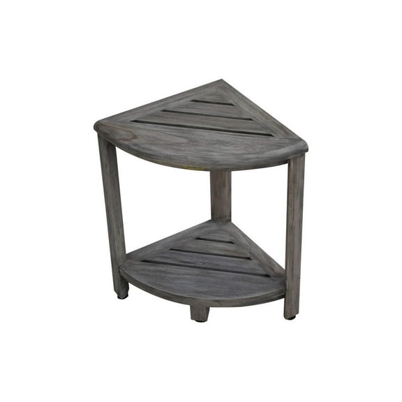 CoastalVogue SnazzyCorner 18" Teak Wood Corner Shower Bench with Shelf in Antique Gray Finish