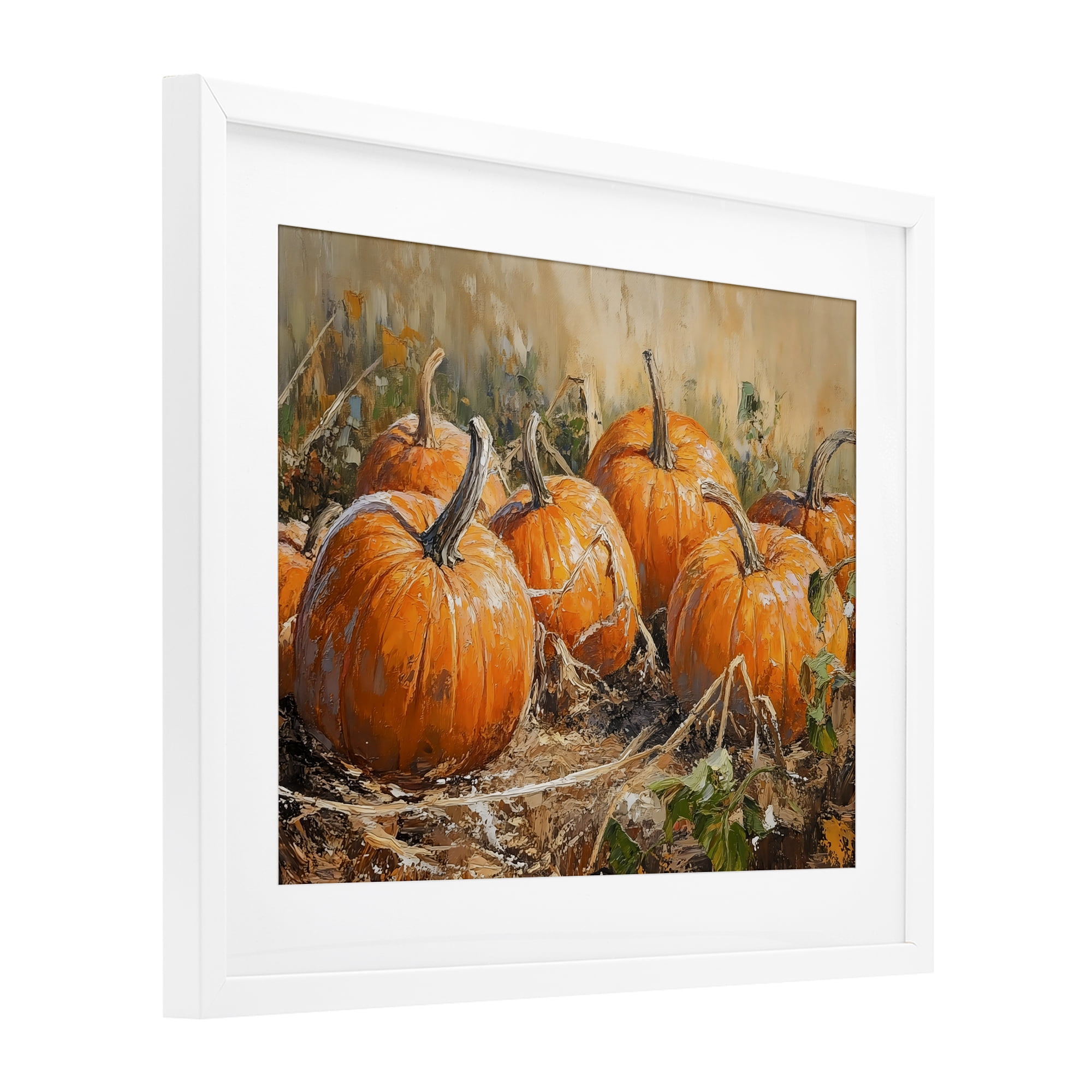 Stupell Industries Pumpkin Patch Autumn Harvest Scene White Framed Print Under Glass, design by Nini Art