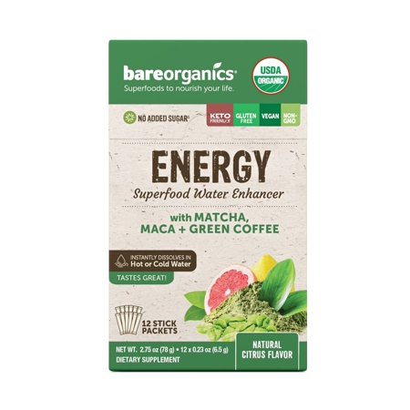 BareOrganics Energy Blend Superfood Water Mix Packets, 12 Ct