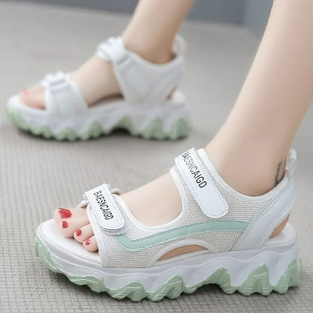 

LIANGP Women s Sandals Shoes Thick Heel Sandals Summer Knitted Breathable Thick Bottom Sports Leisure Fish Mouth Beach Shoes Women s Shoes Green Size 6.5