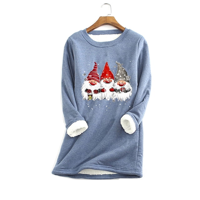 Pntutb estampado navideño moda mujer sudadera de lana gruesa terciopelo cálido cuello redondo ropa interior top Pntutb Pntutb-3432