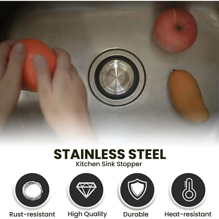 (2-Pack) Stainless Steel Kitchen Sink Stoppers - 3.35” x 1.18” Universal Fit Sink Drain Stoppers- with Strong Rubber Seal and Round Knob Grip 